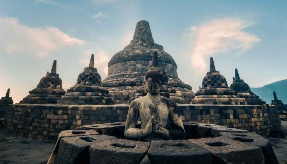 The statue of meditating buddha in Borobudur, Indonesia