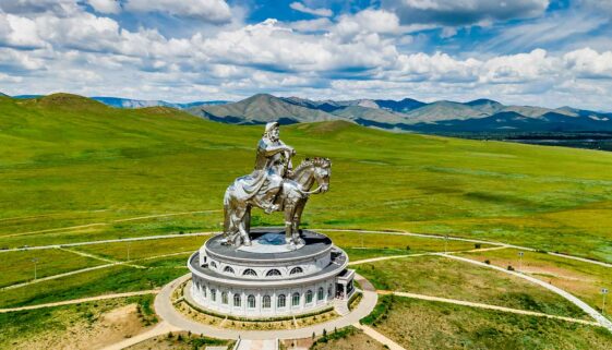 Aerial view of Gengkis Khan monument in Mongolia